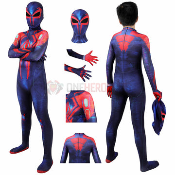 Kids Spiderman 2099 Miguel O'Hara Cosplay Costumes Halloween BodySuit