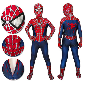Traje de cosplay de Spider-man para niños Traje de spandex Tobey Maguire Edición impresa