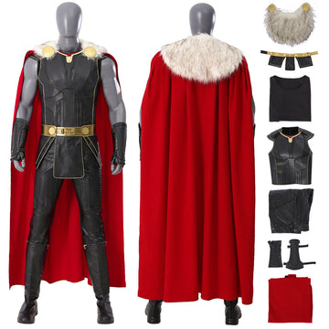 Disfraces de Thor 4 Cosplay Trajes de nivel superior negros con cuello de piel