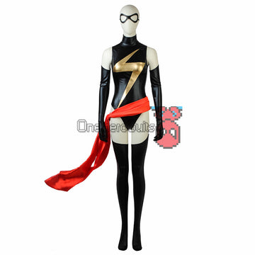 Ms.Marvel Suit Classic Black Bodysuit With Long Belt